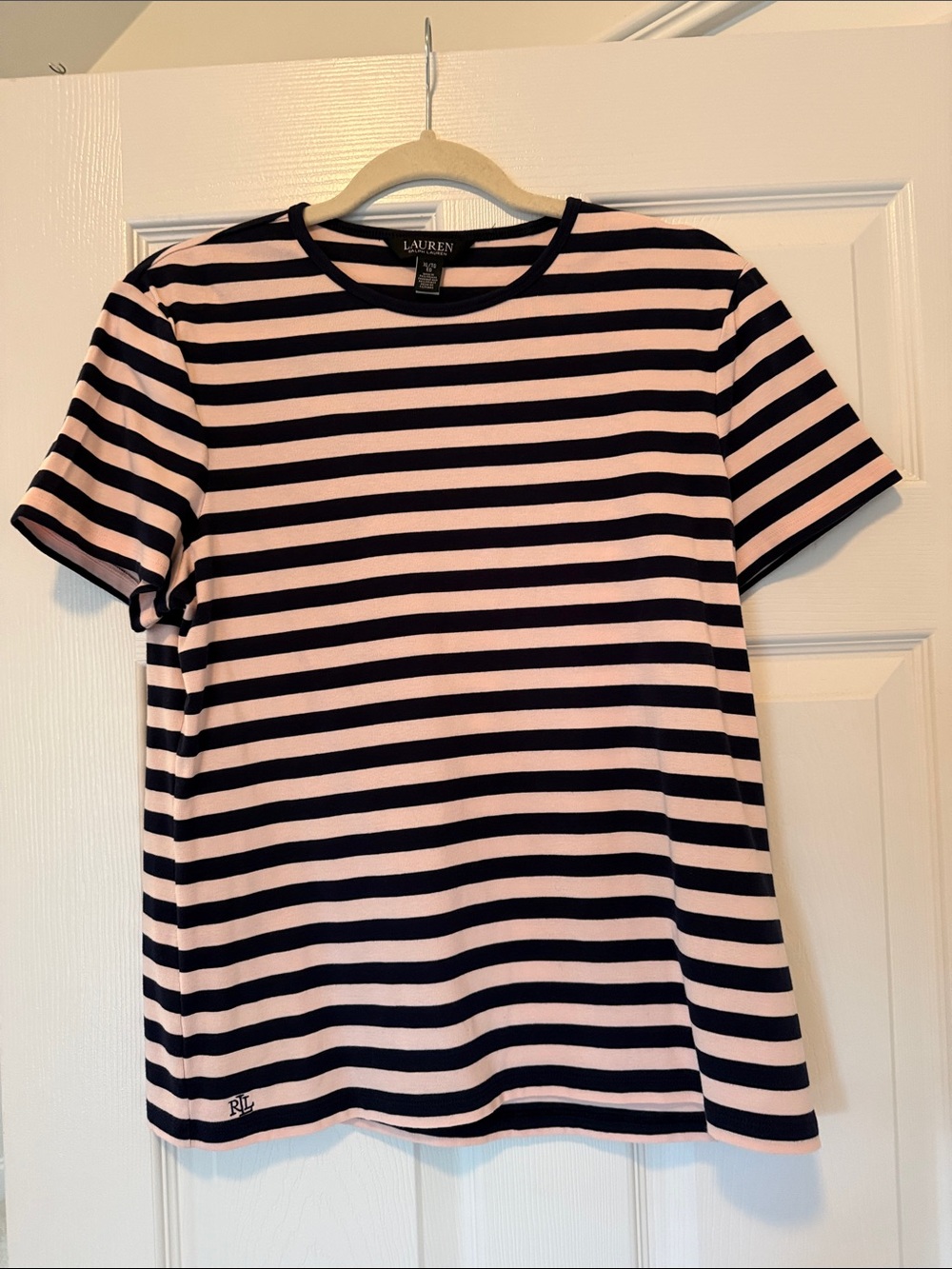Lauren Ralph Lauren Navy and Light Pink Striped Tee
